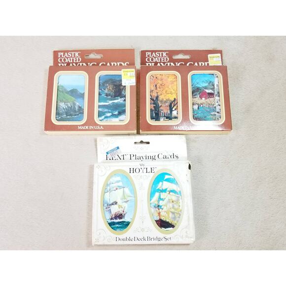 Playing Cards by Hoyle Plastic Coated New Sealed Deck x6 Ship Sailing USA Vtg - Picture 1 of 12